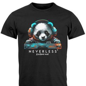 Mens Panda Bear Print Animal Music Techo Print Fashion T-Shirt
